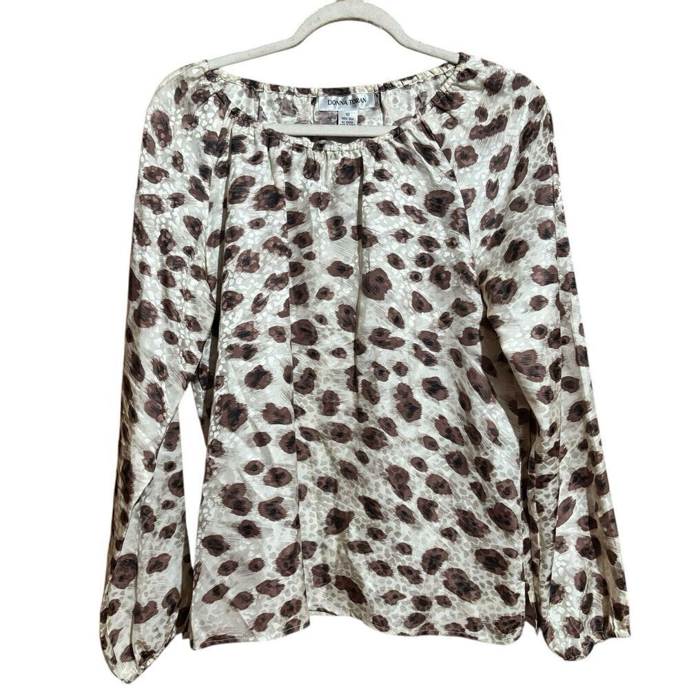 Donna Toran Top Womens 10 Multicolor Print Silk Y2K 90s Vintage Blouse